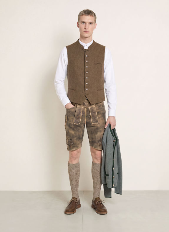 Grasegger VOITL Traditional vest in a Mix of Materials BROWN / GRAY / WHITE