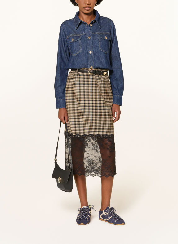 CLAUDIE PIERLOT Rock mit Spitze BEIGE / GRÜN / SCHWARZ