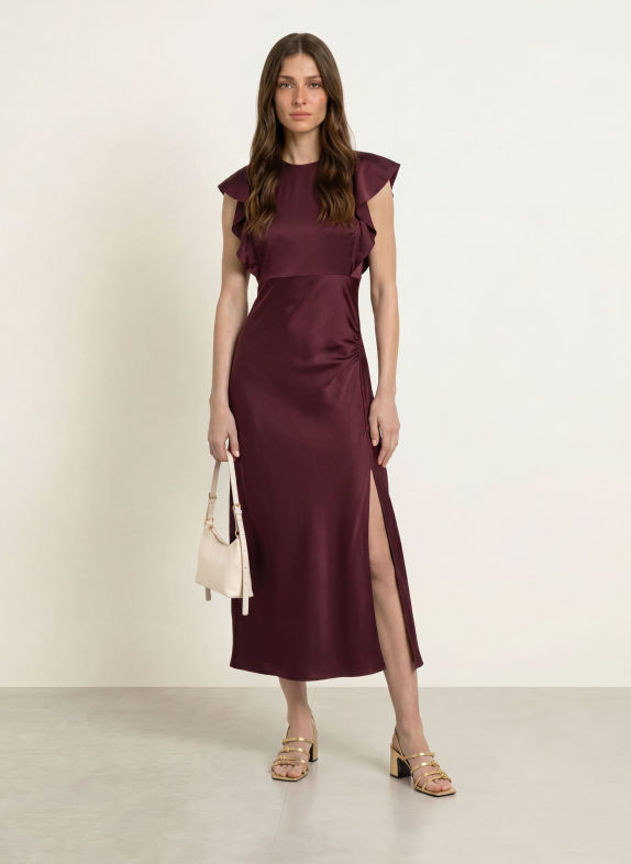 CLAUDIE PIERLOT Abendkleid mit Volants DUNKELROT