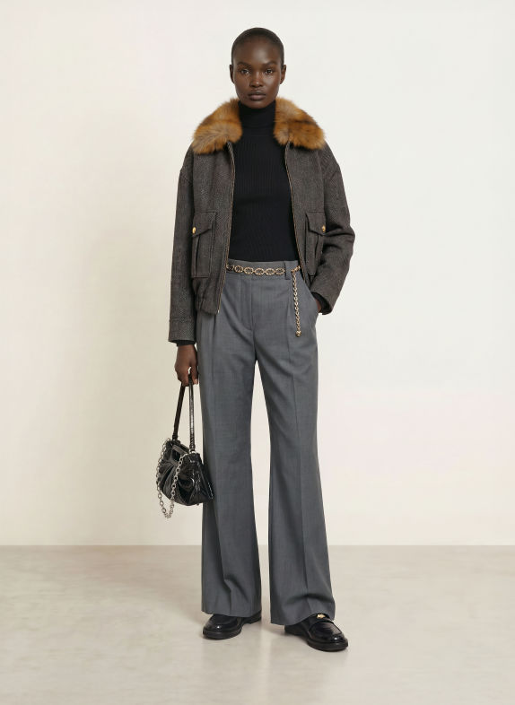 maje Blouson mit Kunstfell DUNKELGRAU / HELLBRAUN