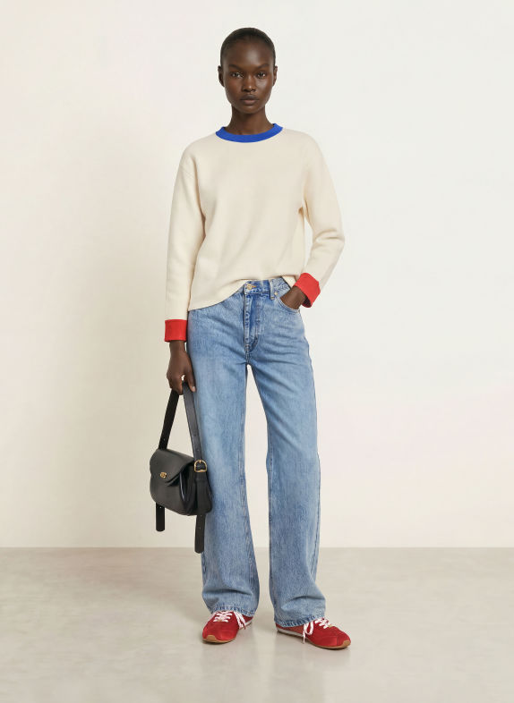 SANDRO Pullover ECRU / ROT / BLAU