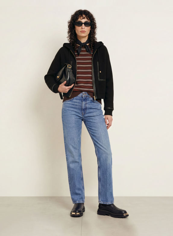 SANDRO Strickjacke mit Leder SCHWARZ