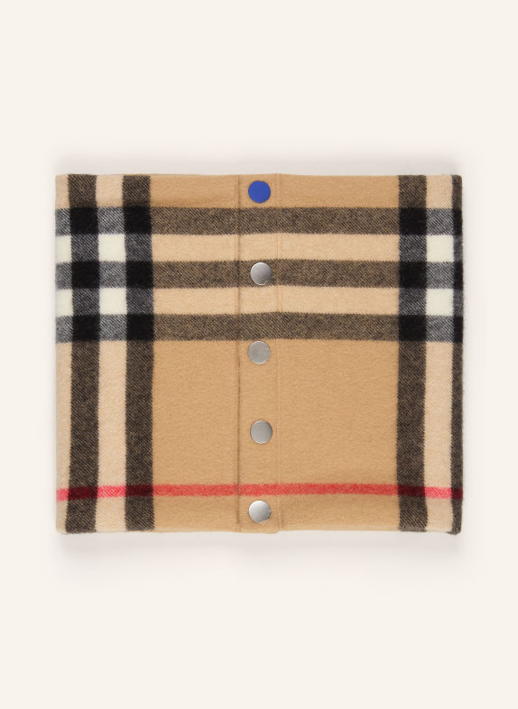 BURBERRY Loop-Schal aus Cashmere HELLBRAUN / ROT / SCHWARZ