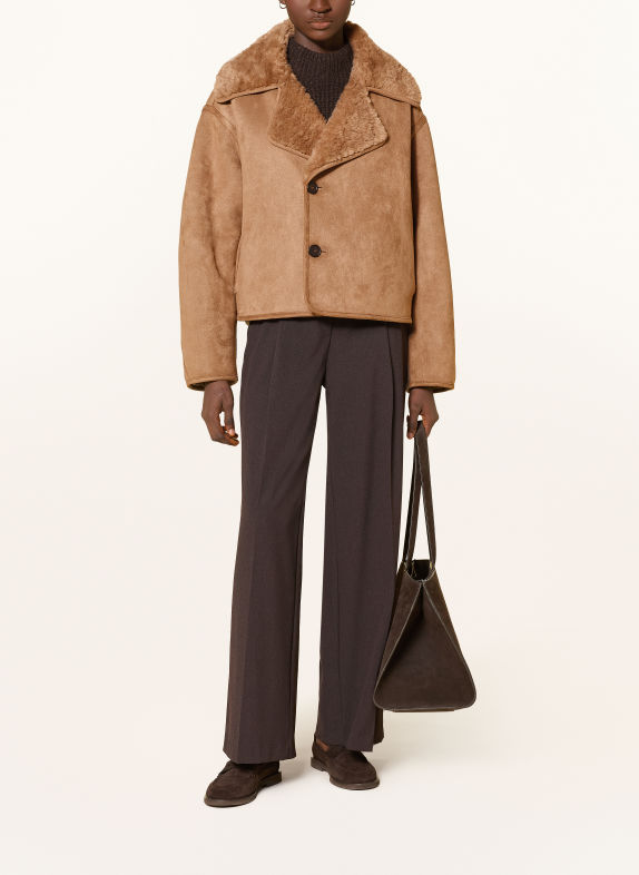 OPUS Caban court HAFIRA aspect cuir avec fausse fourrure COGNAC