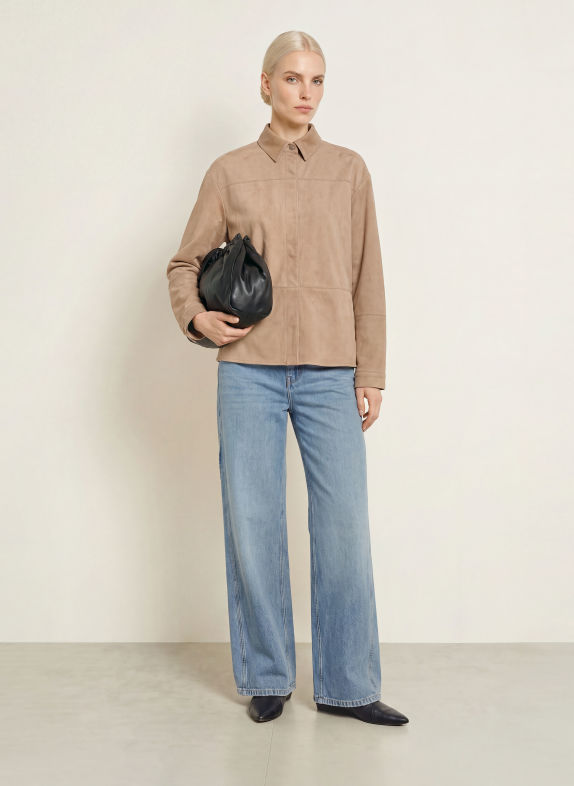 OPUS FILARA Leather-Look Shirt blouse LIGHT BROWN