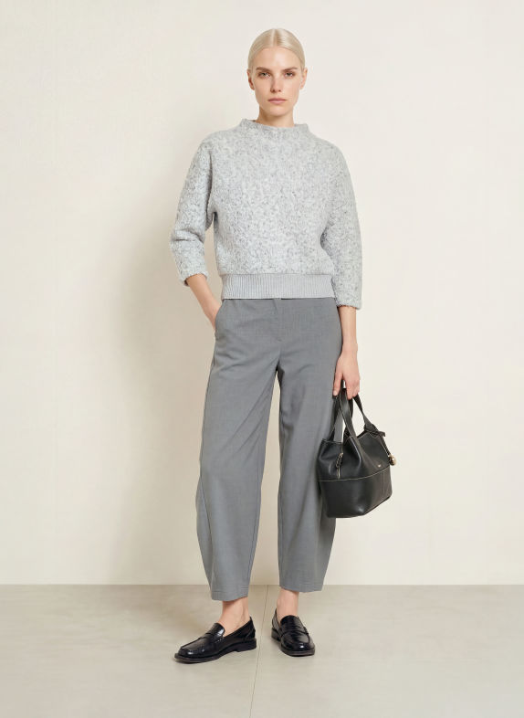 OPUS GOMETTA Sweater with 3/4-Sleeve GRAY / WHITE