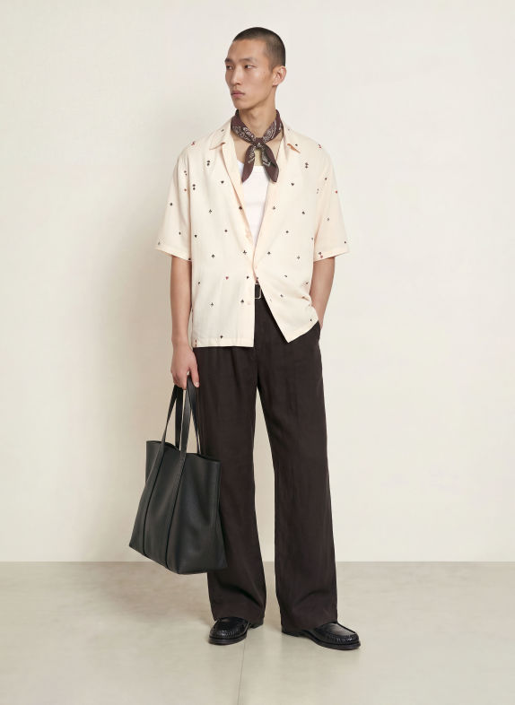 ALLSAINTS Overhemd met korte mouwen CARDSUIT Oversized Fit ECRU / ROOD / ZWART