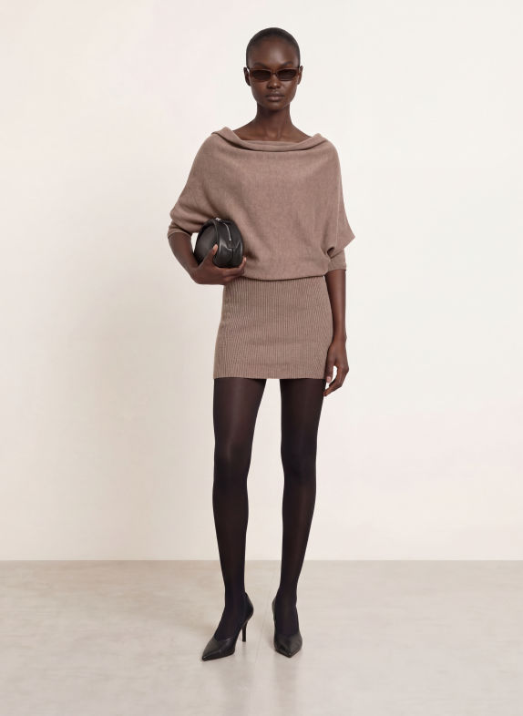 ALLSAINTS Pletené šaty ELLIE s 3/4 rukávy HNĚDÁ