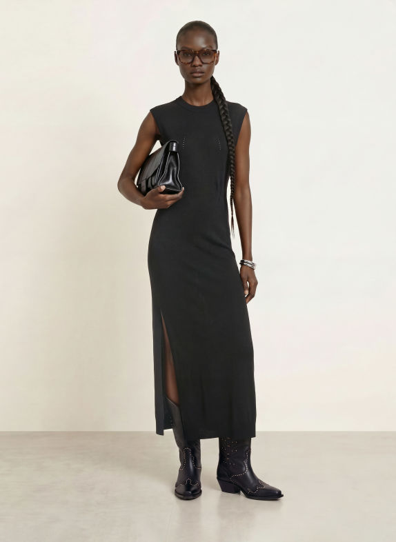 ALLSAINTS KAYLA Knit Dress Made of Merino Wool BLACK
