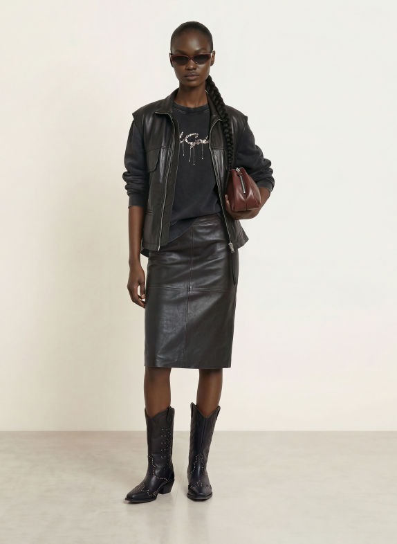 ALLSAINTS Lederrock OLIVIA DUNKELBRAUN