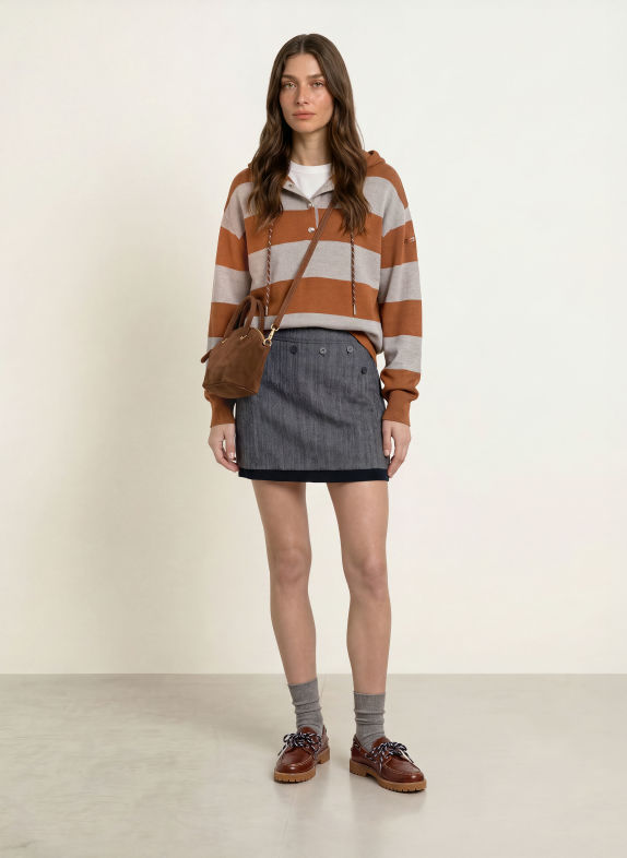 CLAUDIE PIERLOT Hoodie im Materialmix BRAUN / GRAU