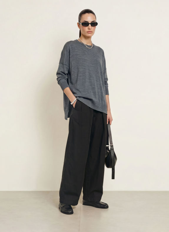 ALLSAINTS MARTEL Oversized Sweater Made of Merino Wool GRAY