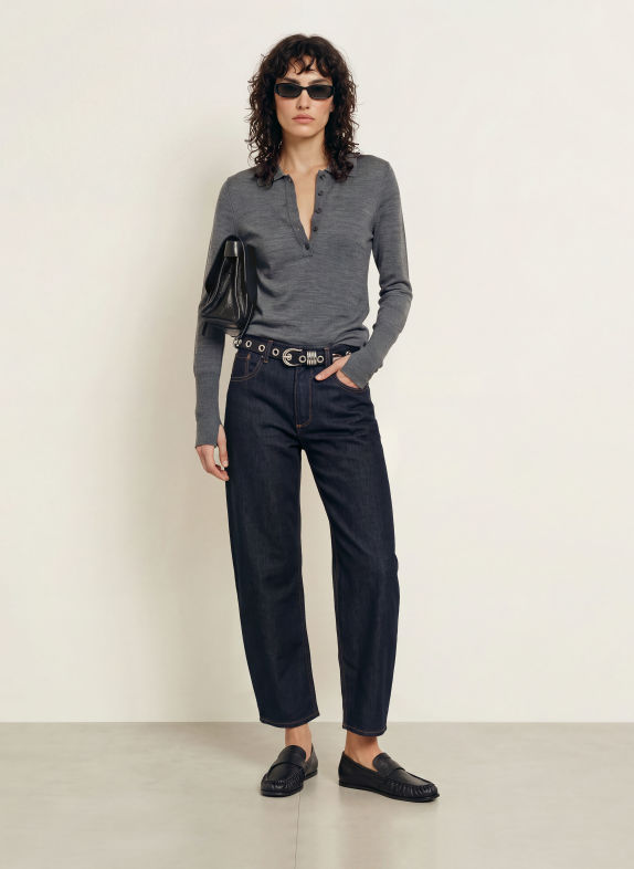 ALLSAINTS MARTEL Knit polo shirt made of merino wool DARK GRAY