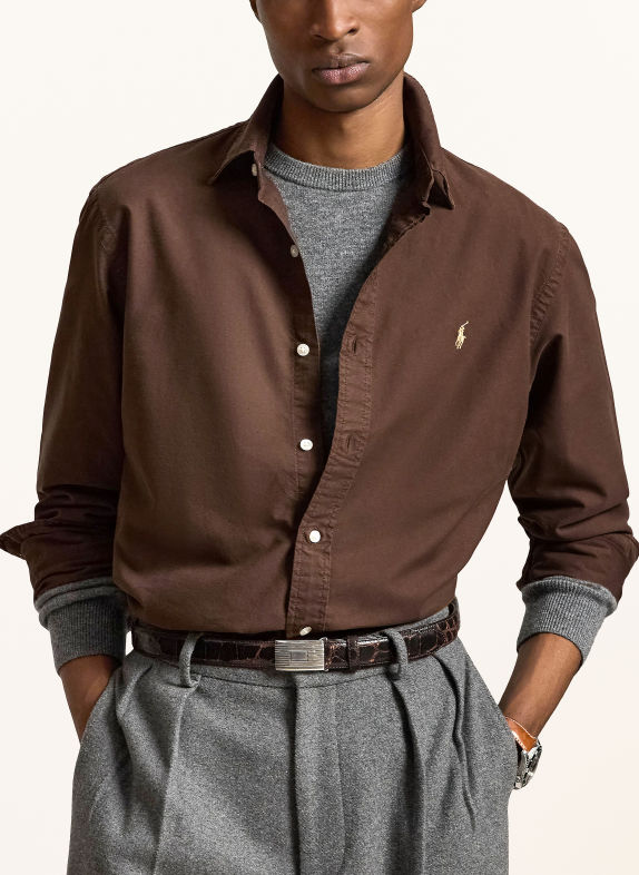 POLO RALPH LAUREN Chemise Oxford Custom Fit MARRON FONCÉ