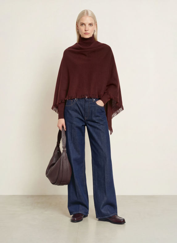 REPEAT Cashmere poncho DARK RED