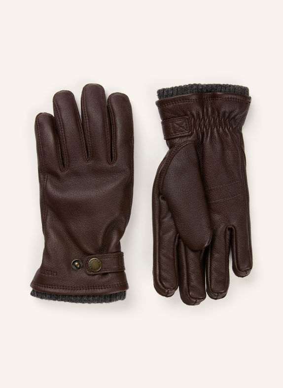 HESTRA Leren handschoenen UTSJÖ MARRON FONCÉ