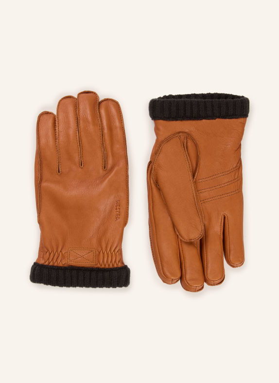 HESTRA Leren handschoenen COGNAC / ZWART