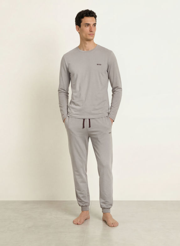 BOSS Pajama shirt MIX&MATCH GRAY / DARK BROWN