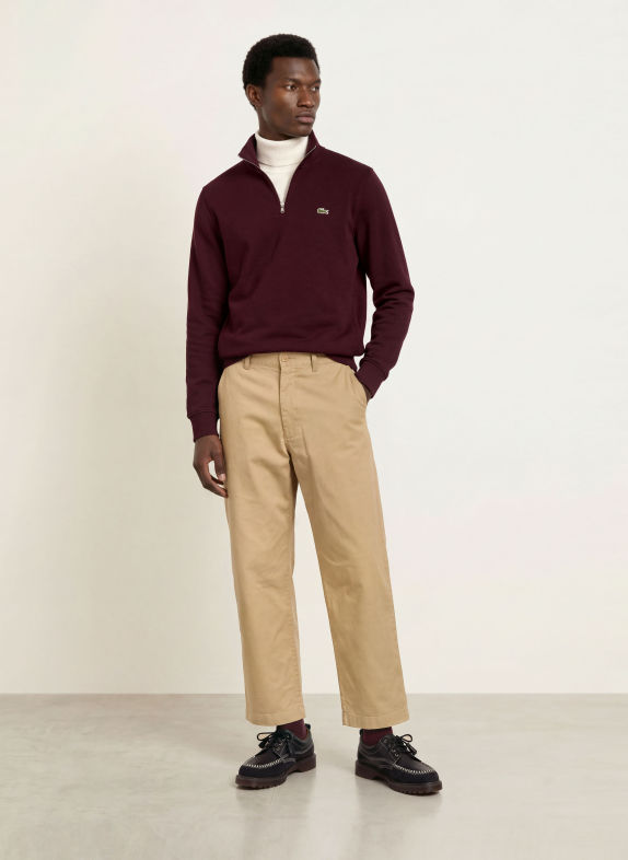 LACOSTE Half-zip sweater in sweatshirt fabric DARK RED