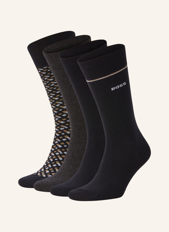 BOSS 4-pack of MONOGRAM socks with gift box BLACK / CAMEL / WHITE