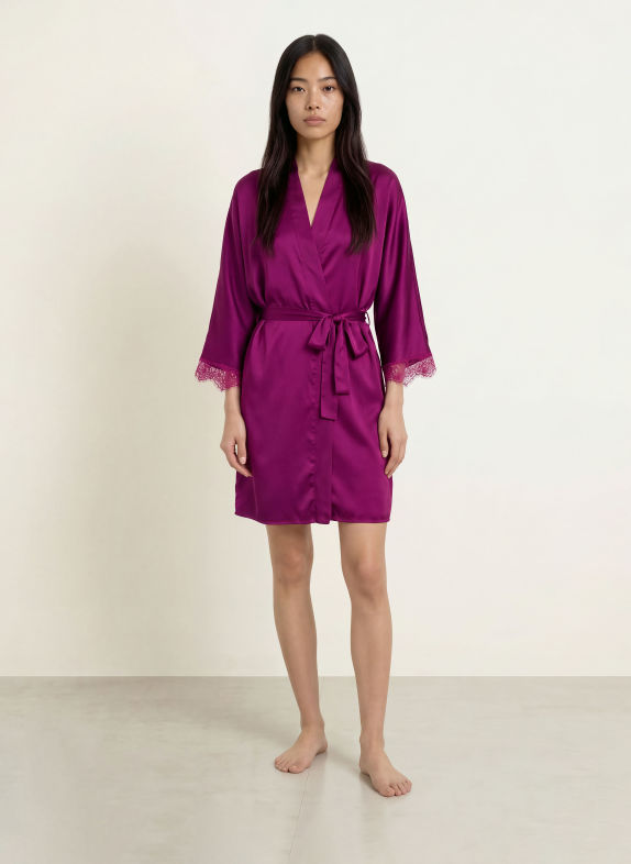 SIMONE PÉRÈLE Damkimono SATIN SECRETS i satin MÖRKLILA / FUCHSIA