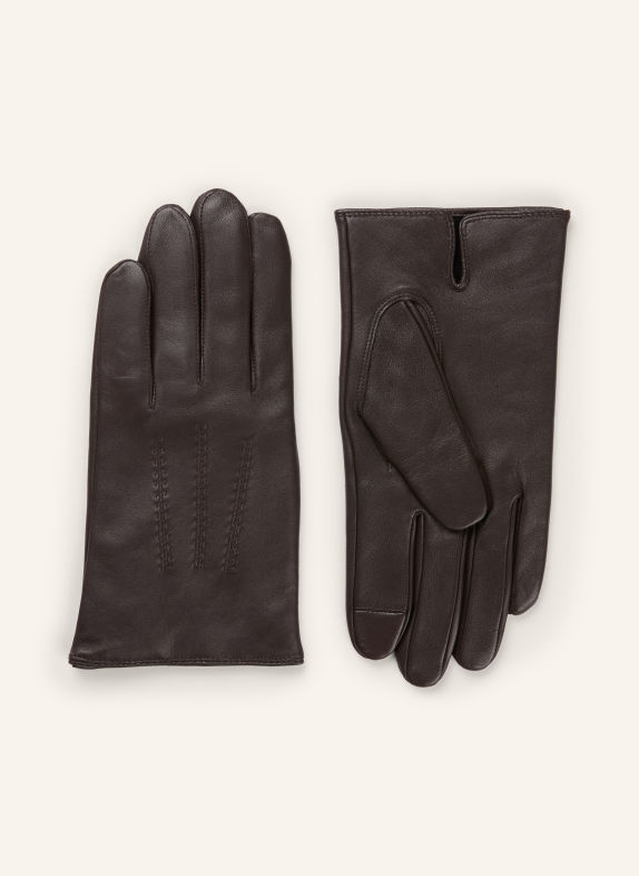 BOSS Leather gloves HAINZ DARK BROWN