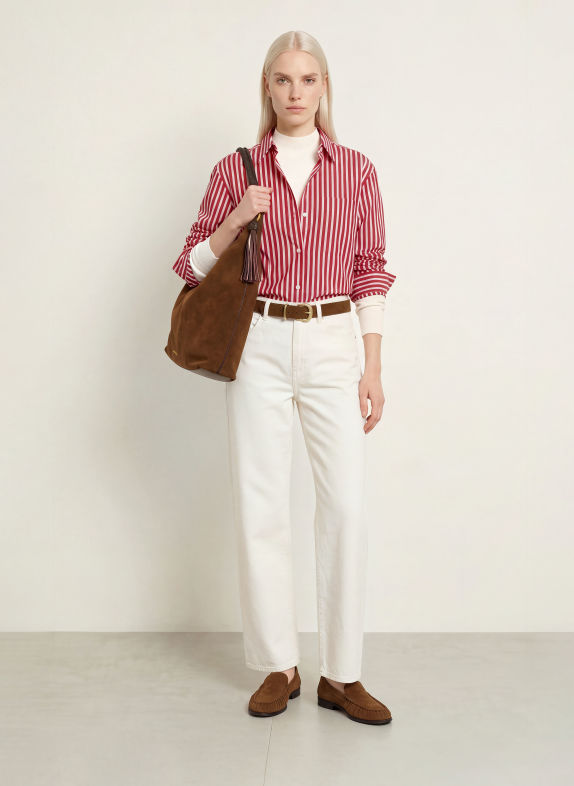 TOMMY HILFIGER Hemdbluse ROT / WEISS