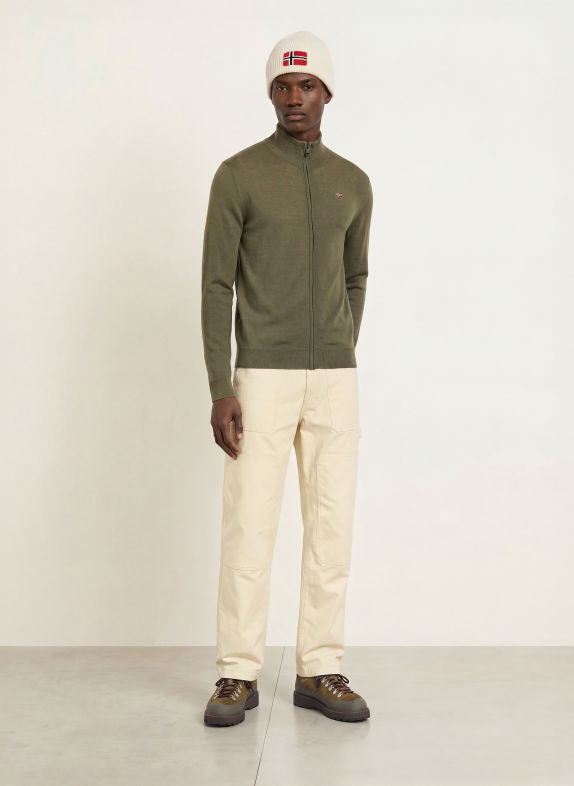 NAPAPIJRI DAMAVAND cardigan KHAKI / DARK RED / WHITE