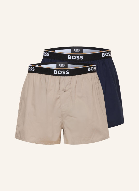 BOSS 2-pack woven boxer shorts BEIGE / DARK BLUE