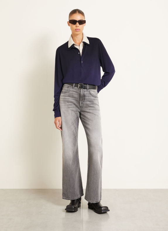 Acne Studios Polo tricotat din mătase ALBASTRU ÎNCHIS / BEJ