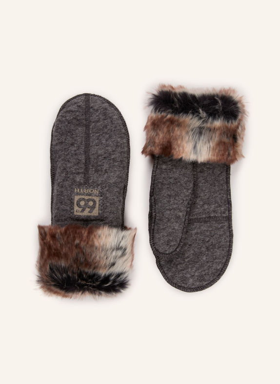 66°NORTH Multisport-handschoenen KALDI ARCTIC MITTENS met kunstbont GRIJS / BEIGE / CRÈME