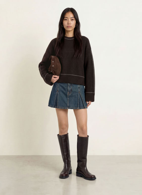 NEO NOIR Pullover ROEME DUNKELBRAUN / ECRU