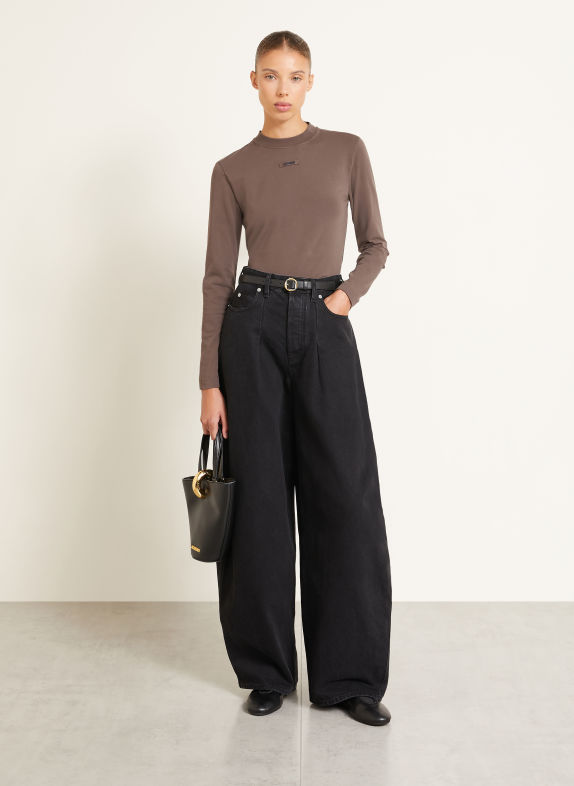 JACQUEMUS Koszulka z długim rękawem LE TSHIRT GROS GRAIN BRĄZOWY