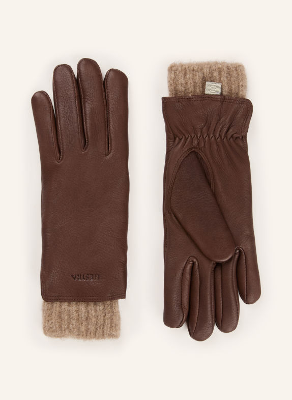 HESTRA Leren handschoenen TIRIL met alpaca MARRON FONCÉ / BEIGE