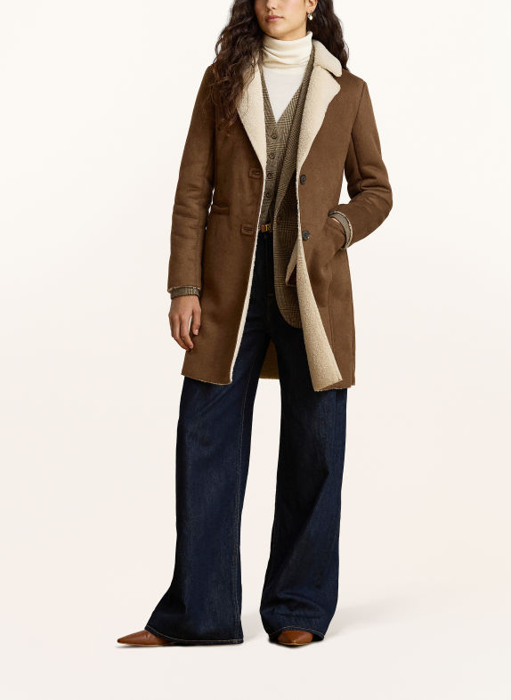 LAUREN RALPH LAUREN Jas in leerlook met kunstbont BRUIN