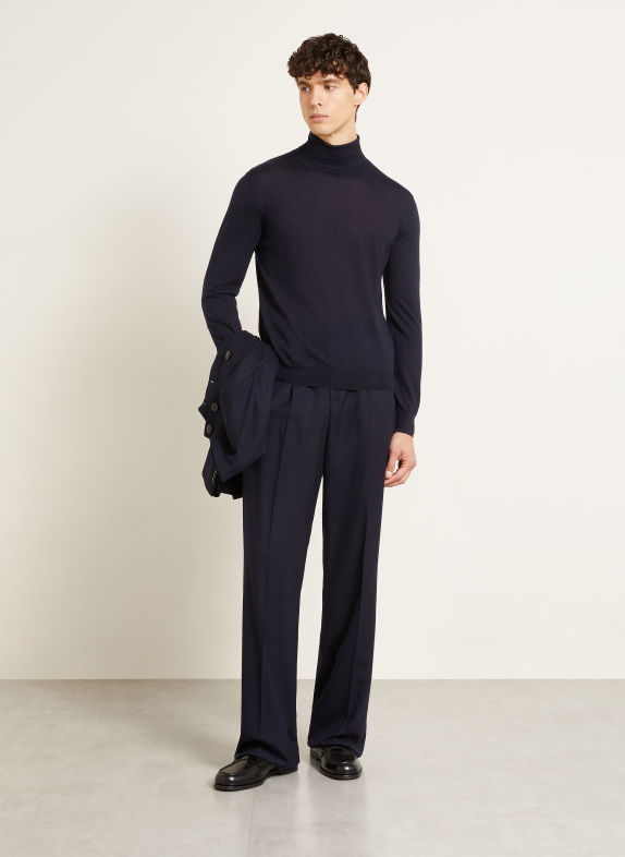 FIORONI Rollkragenpullover aus Cashmere mit Seide DUNKELBLAU