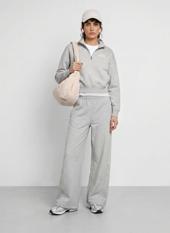 UNDER ARMOUR Sweater met halve rits UA RIVAL FLEECE SCRIPT LICHTGRIJS