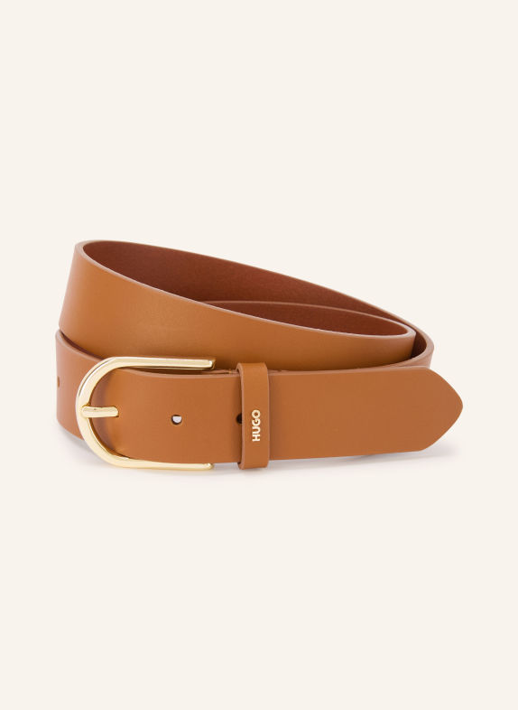 HUGO Leren riem ZOEY BRUIN / GOUD