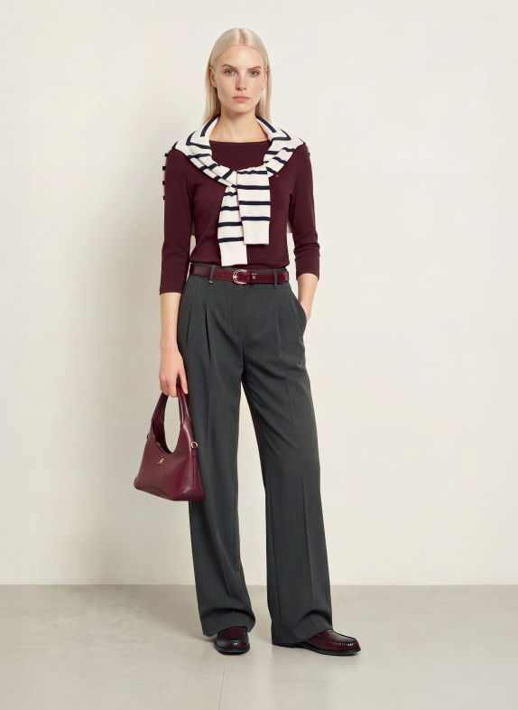 TOMMY HILFIGER Tricou cu mâneci 3/4 ROȘU ÎNCHIS