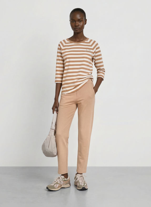 ELBSAND Shirt CELIN met 3/4-mouwen CAMEL / WIT