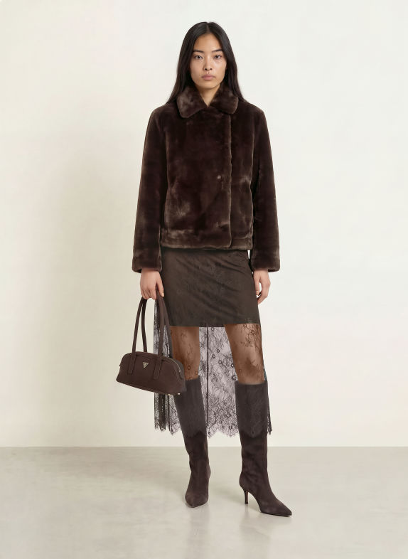 LIU JO Faux Fur Jacket DARK BROWN