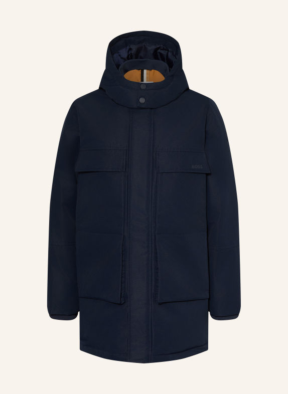 BOSS Péřová parka TMAVĚ MODRÁ