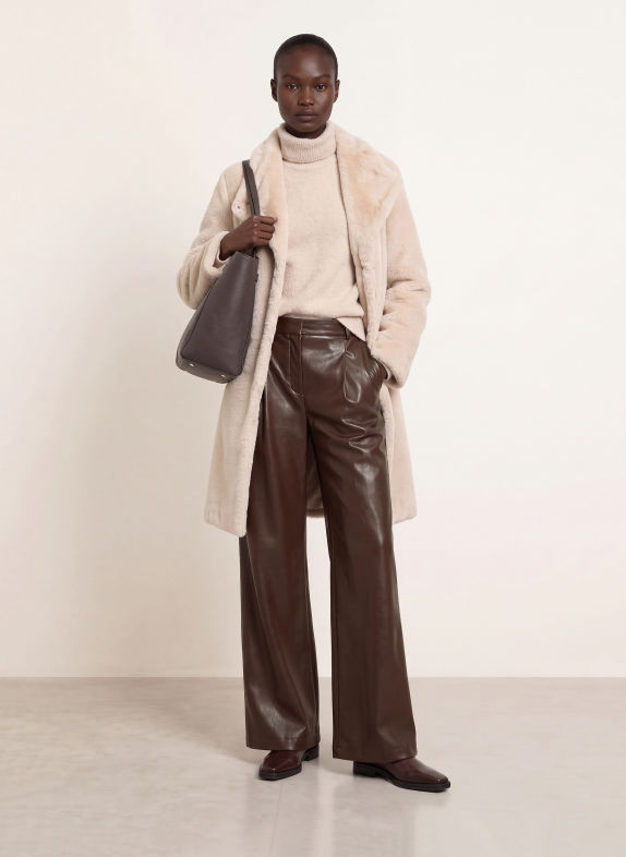 BOSS Pantalon Marlene TIANA aspect cuir MARRON FONCÉ