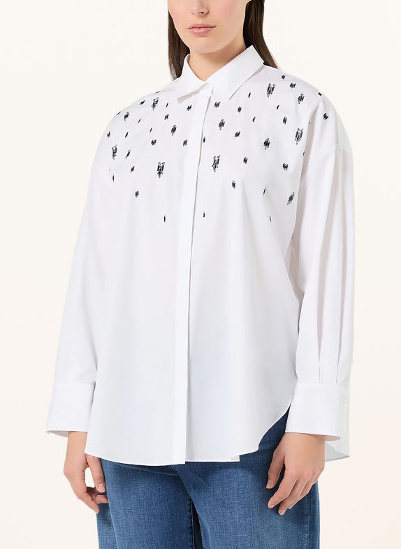 MARINA RINALDI Hemdbluse MRSBALTA mit Pailletten und Schmucksteinen WEISS / SCHWARZ