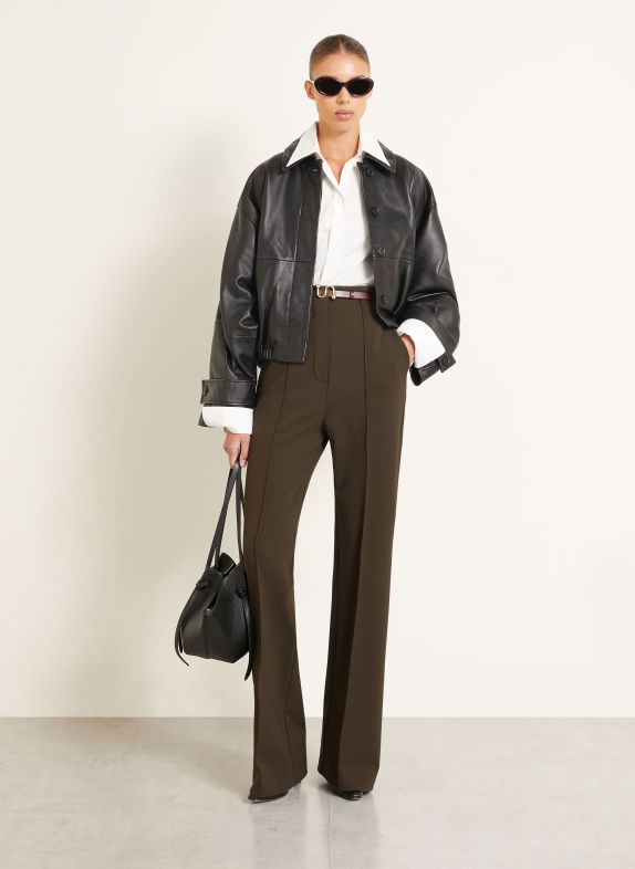 SPORTMAX Pantalon palazzo VOLONTA en jersey MARRON FONCÉ