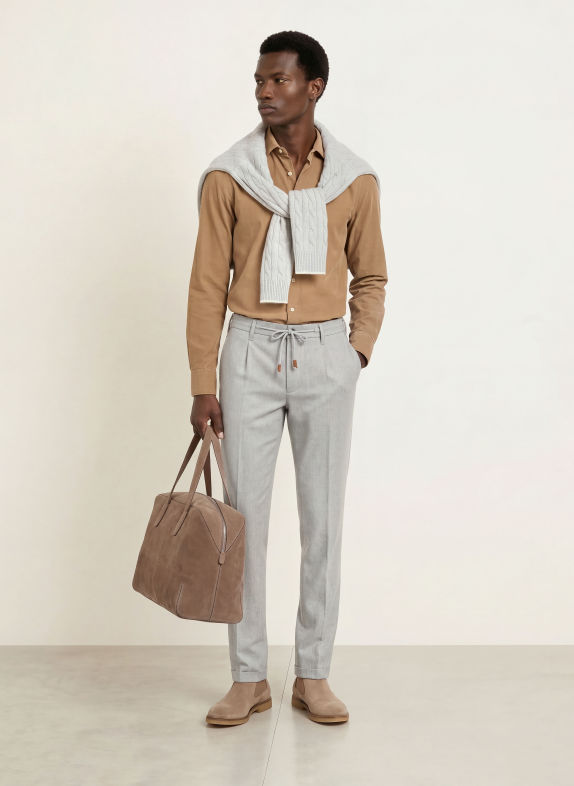 Stenströms Corduroy Shirt, Slimline Fit BEIGE