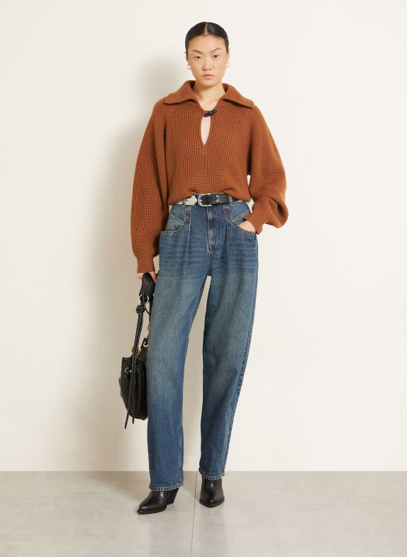 ISABEL MARANT Sweter typu troyer MIRANDA z wełną merynosową i kaszmirem BRĄZOWY
