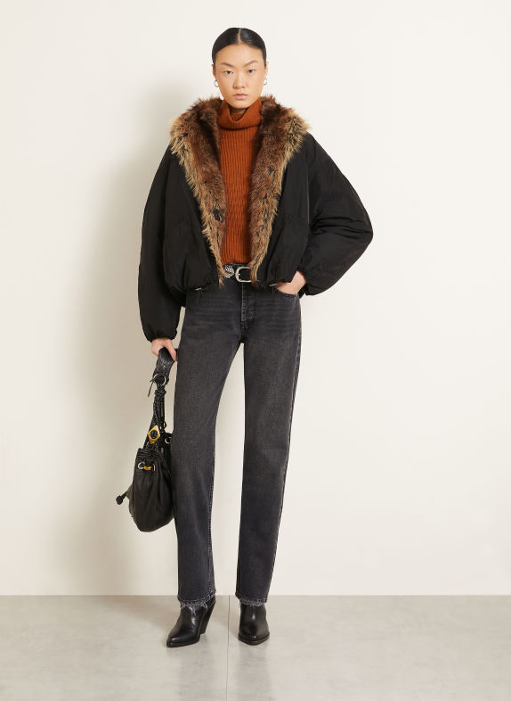 ISABEL MARANT Blouson CHARONE avec fausse fourrure NOIR / MARRON