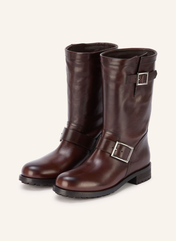 JIMMY CHOO Biker boots BIKER DARK BROWN / SILVER