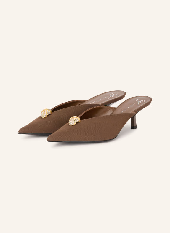 GIUSEPPE ZANOTTI DESIGN Mules RAQUEL mit Schmucksteinen BRAUN / GOLD